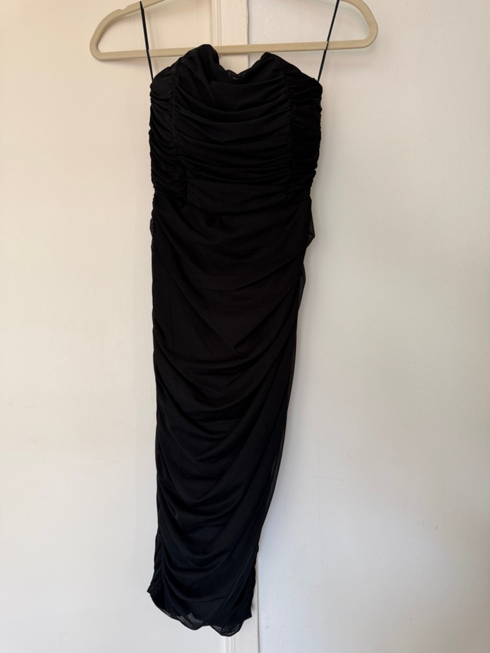 Black Ruched Strapless Dress